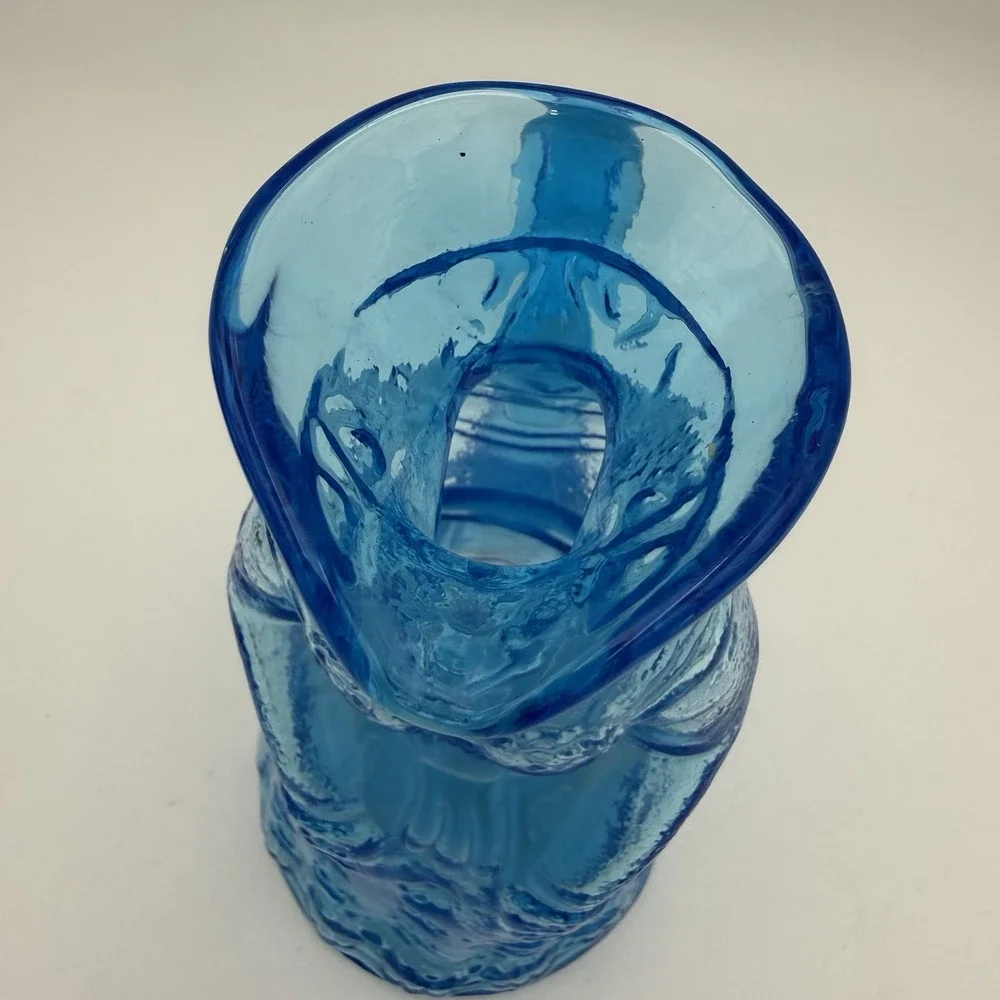 Syrup Pitcher Creamer Colonial Lady Figural Kanawha Glass Blue Vintage Art Glass